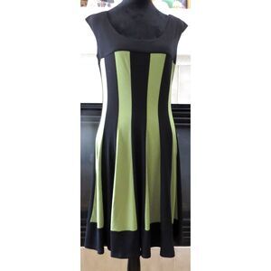 Connected Apparel Women's Striped A-line Sleeveless Dress black/green 10 EUC